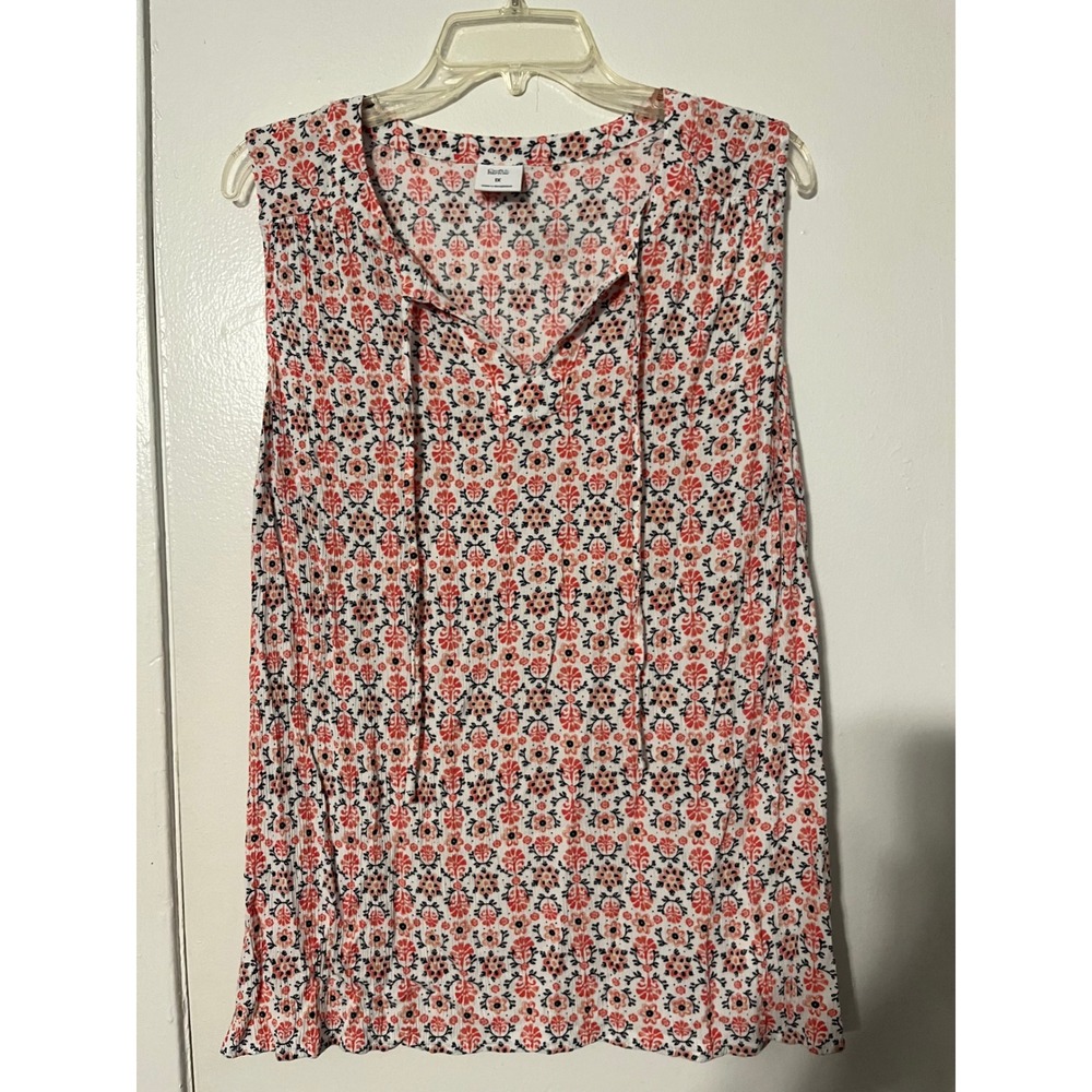 Croft & Barrow Womens 1X Pink Floral Medallion Sleeveless Split Neck Tie Top